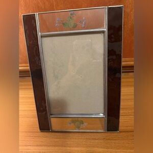 Burnes Of Boston Purple Stained Glass & Pressed Flower 7.5”x 10” 1999 VTG Frame